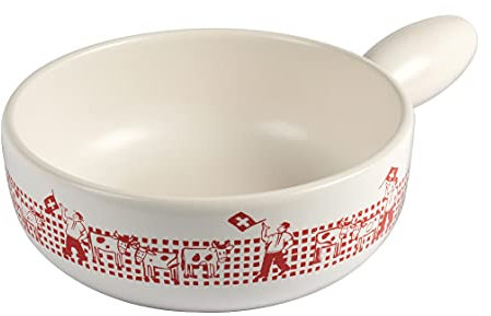 KUHN RIKON Caquelon - Fondue de queso de arcilla para inducción (23 cm), color blanco y rojo