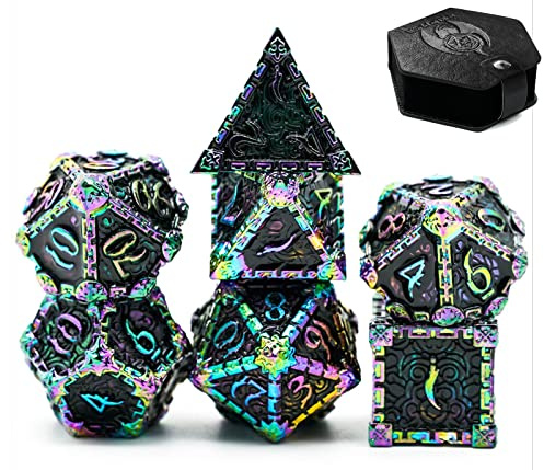 World of Dice - Deadly Dagger Serie - Pen & Paper Metallwürfelset, Würfelset für Dungeons and Dragons, DSA, 7 Würfel, W4 bis W20 (ohne Etui, Prisma Black)