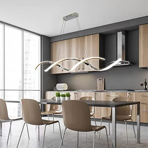 Bellastein Suspension LED table à manger salle à manger plafonnier moderne dimmable suspension lampe de cuisine réglable en hauteur avec télécommande lustre lampes de bureau (L110cm, Chrome)