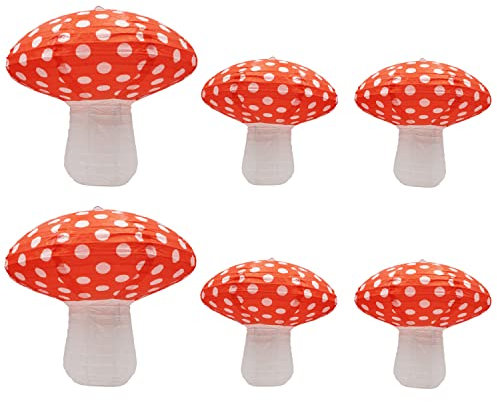 6 pcs Mushroom Shaped Paper Lantern,Foldable Hanging,3D Mushroom Shaped Reusable Lanterns,for Baby Shower Garden Wedding Backdrop Decor Forest Jungle Wonderland Theme