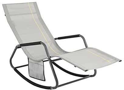 SoBuy Gartenliege Sonnenliege Outdoor Schaukelstuhl mit Seitentasche Liegestuhl für Gärten, Höfe, Strände, Balkone Relaxliege Schwungliege Hellgrau 143x85x57 cm OGS47-HG