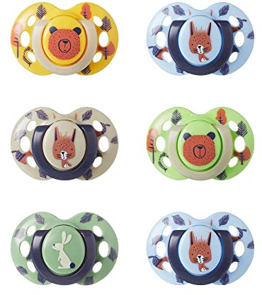 Tommee Tippee Fun Soothers, 6-18m, 6 Pack, Symmetrical Silicone Teat, Orthodontic Design, BPA-Free Dummy, Breathable Air Holes
