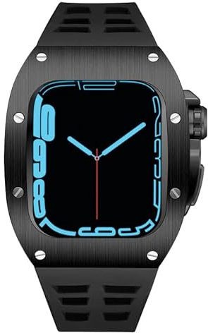 CZKE Étui de luxe en acier inoxydable style RM pour Apple Watch 7 44 mm 45 mm bracelet en silicone pour iWatch Series 6 5 4 hommes kit de modification DIY (couleur : noir, taille : 45 mm pour 7)