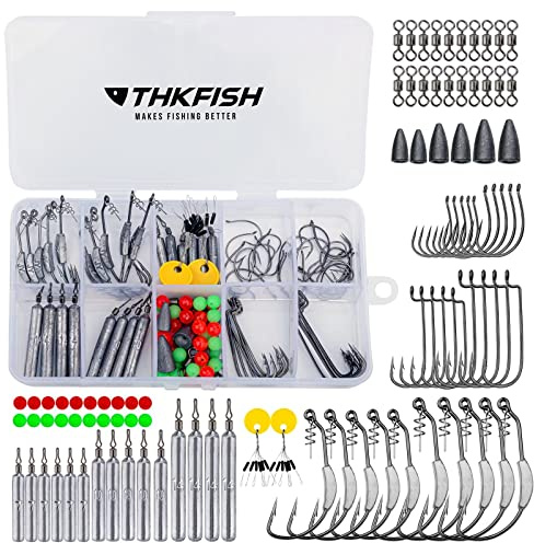 THKFISH 28pcs/103pcs/123pcs Angelzubehör Set, (3,5g/5g/7g/10g/14g) Angel-Senkgewichte, Drop-Shot-Gewichte, Drop-Shot-Satz, Wacky-Rig-Haken, Offset-Haken, Drehgelenke, Karabinerhaken