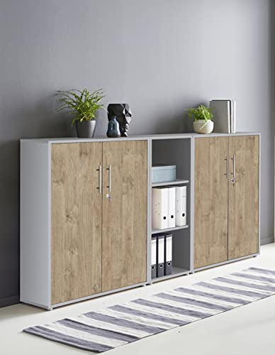 Schrankwand TABOR 8 Büroregal Aktenschrank Büroschrank abschließbar in diversen Farbvarianten (lichtgrau/Gold Harbor Oak)
