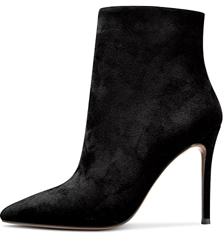 NobleOnly Donna Alto High Tacco Heel Spillo a Punta Stivaletti Slip-on Cerniera Feste Ufficio da Matrimonio Sexy 10 CM Heels Stivali Nero 39 EU