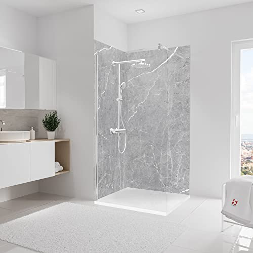 Schulte 2 panneaux muraux l.100 x h.210 surface 4.2 m² douce SOFTTOUCH, 3 mm épaisseur, revêtement pour salle de bain douche, resistant aux rayures, marbre gris profond