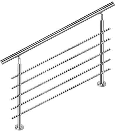 Aufun Main courante en acier inoxydable 150cm rampe d'escalier intérieur et extérieur avec 2 poteaux pour escalier, parapet, balcon (150cm, 5 croisillons)