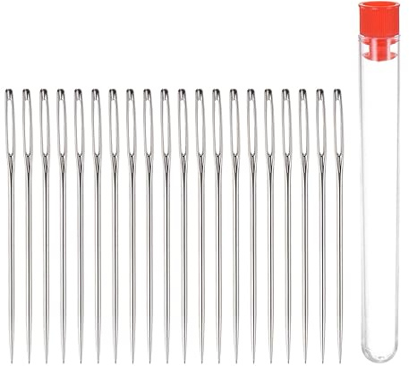 QUARKZMAN 20uds Grande Ojo Coser Agujas 1,65 Pulgadas Agujas de costura Inoxidable Acero Cuero Aguja Bordado Aguja Hilo Tejido Mano Coser Agujas con Almacenamiento Botella