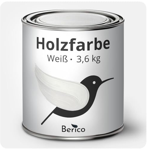 Berico Holzfarbe - Weiss - 3,6 Kg - 4in1 Premium Holzlack inkl. Grundierung & Decklack - Für Innen und Außen - Robust & Wetterfest