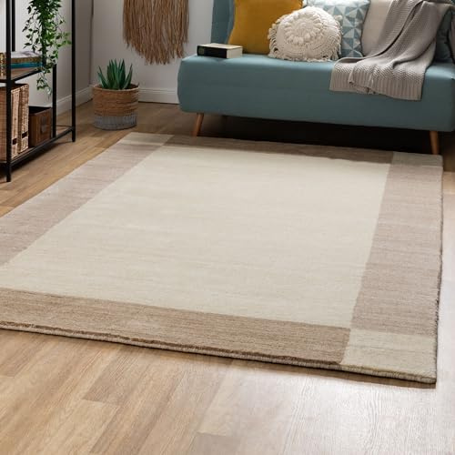 Steffensmeier Nepal Teppich Pali | Wolle, Beige, Größe: 140x200 cm Kurzflor Teppich für Wohnzimmer, Ethno Look