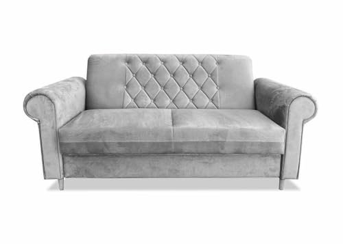 Ares Meble Roma Sofa 201x90 cm - Zweisitzer Sofa - Samt Sofa Glamour - Mini Couch - Wohnzimmer Sofa - Gästesofa mit Armlehne - Couch für Wohnzimmer - 2er Sofa - Beine Weiß - Grau