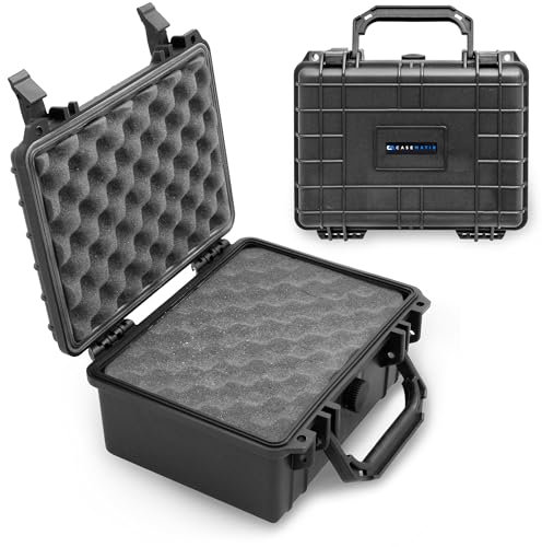 CASEMATIX 22,9 cm wasserdichter Hartschalenkoffer mit anpassbarem Schaumstoff für tragbare Elektronik, Werkzeuge und Zubehör, Hartschalenkoffer aus Kunststoff mit vorgewürfeltem Reisekoffer,