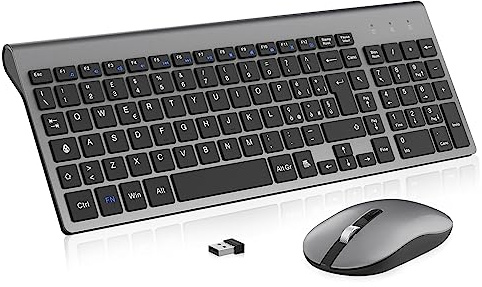 Combo Tastiera e Mouse Wireless,cimetech Layout Italiano QWERTY, Ricevitore USB Nano,per Computer, PC, Laptop, Desktop(Nero Grigio)