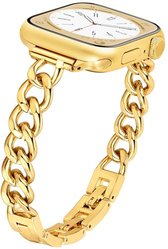 Ocaer Compatible with Apple Watch Straps 42mm 41mm 40mm 38mm, Stylish Metal Chain Link iWatch Strap for iWatch Series 11 10 9 8 7 6 5 4 SE 3 2 1, Slim Jewelry Apple Watch Bracelet for Women（Gold）