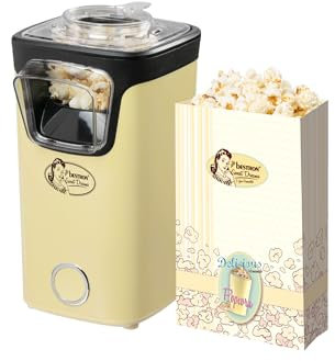 Bestron Macchina Popcorn, Turbo-Popcorn in meno di 2 minuti, Popcorn Machine con tecnologia ad aria calda, include 10 sacchetti per popcorn & misurino integrato, Collezione Sweet Dreams,Colore: Giallo