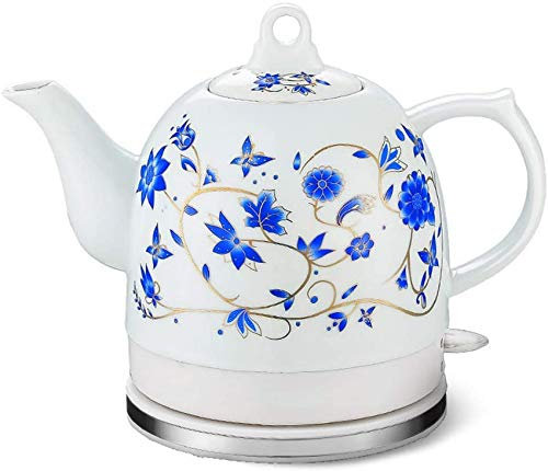 RBUDSPOLF Bollitore Elettrico Bollitore in Ceramica Teiera-Retro 1.2L Brocca in Acciaio Inossidabile, Senza Bpa, Spegnimento Automatico Bollitura Rapida 1350W Base Rimovibile, Protezicontro L'Ebollizi