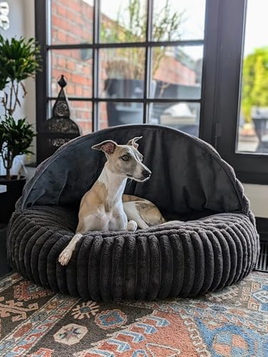 EDEL&SCHNELL Hundebett Bezug 125 cm dunkelgrau | Wechsel- & Ersatzbezug aus weichem Kunstfell mit Deckel | passend für Hundebett Flocke & als gemütliche Hundehöhle