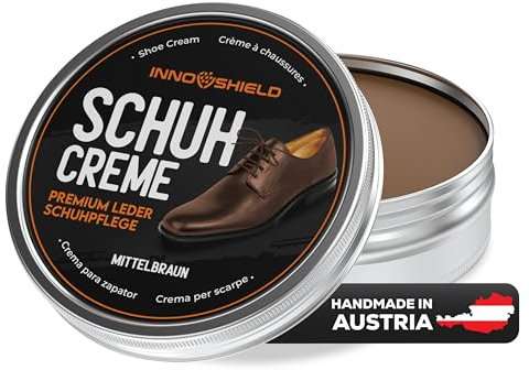 INNOSHIELD® Schuhcreme Mittelbraun - Schuhpflege, 100 ml - Schuhcreme Braun imprägniert & schützt das Leder sehr wirksam. Hochwertige Rezeptur mit Lanolin - Handmade in Austria
