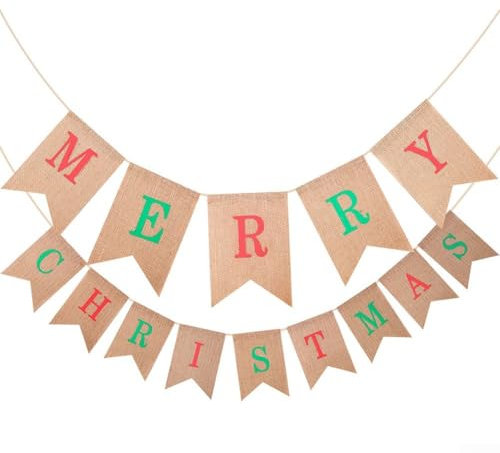 Cartel de arpillera de Feliz Navidad con 14 banderas decorativas para exhibición de eventos (T2-12)