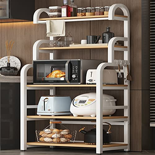 Moderno armario de almacenamiento de cocina multicapa con estante integrado para microondas y amplio aparador de almacenamiento en el suelo, color blanco para muebles de restaurante