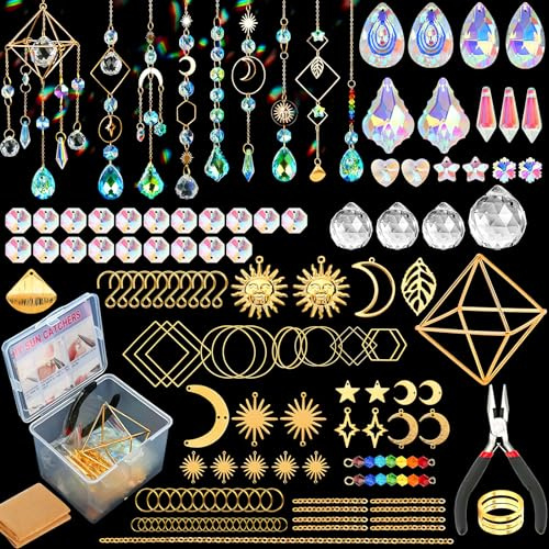 DoubleCare 400 Pcs Crystal Suncatcher Making Kits, Sun Catchers for Windows | Hanging Decor Arts and Crafts Supplies Set with Crystals Beads, Sun Catchers for Indoor Outdoor Garden Home Decor (Gold)