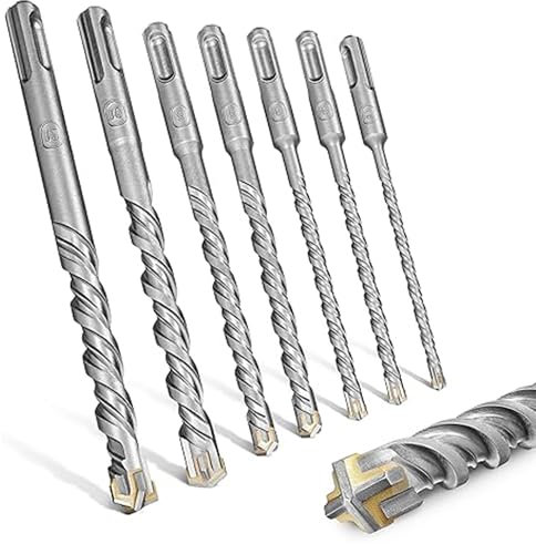7 Stück Steinbohrer Set: Betonbohrer Legierter Stahl Hammerbohrer Länge 210mm mit 4 Schneiden zum Bohren von Beton Stein Ziegel Fliesen - Ø 6/8/10/12/14 mm