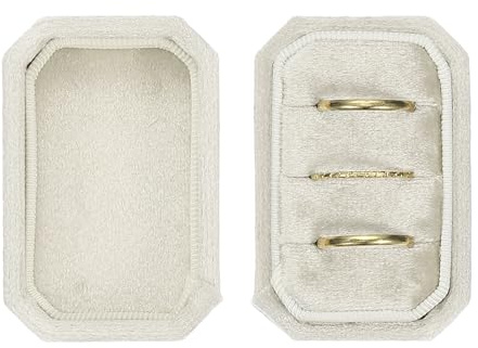 PATIKIL Sammet ringlåda 3 spår, åttkantig 3 ringar bärarhållare handgjord vintage ringar display organiserare för smyckesförvaring, frieri, förlovning, bröllopsceremoni, beige