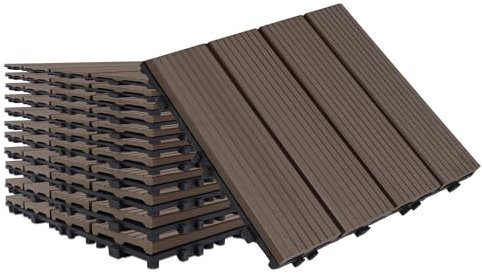 Aufun 22 Stück Terrassenfliesen WPC 30x30cm Kunststoff Klickfliesen Holzoptik mit klicksystem, Filterbares Wasser Premium Fliese Terrassendielen für Garten Balkon Terrasse (2 m²,TypeA Hellbraun)