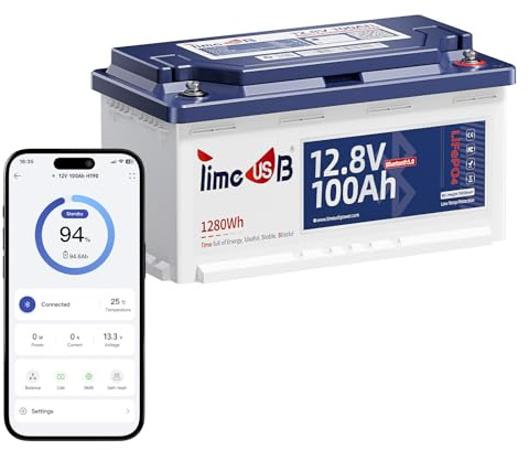 Timeusb Batterie Lithium 12V 100Ah H190 LiFePO4 Bluetooth pour Camping-car | Smart BMS 100A & Protection Basse Température,Taille DIN H8 L5,4000+ Cycle Profond,1280Wh pour Énergie Solaire,Hors Réseau