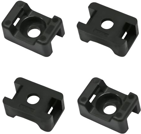 TERF® 100 Pcs Black Screw Mount Cable Tie Bases - Cable Ties up to 5mm Wide - 4mm (M4) Screw Hole - Saddle Mount Cable Tie Fixings for Home Office Workshop Garden Warehouse