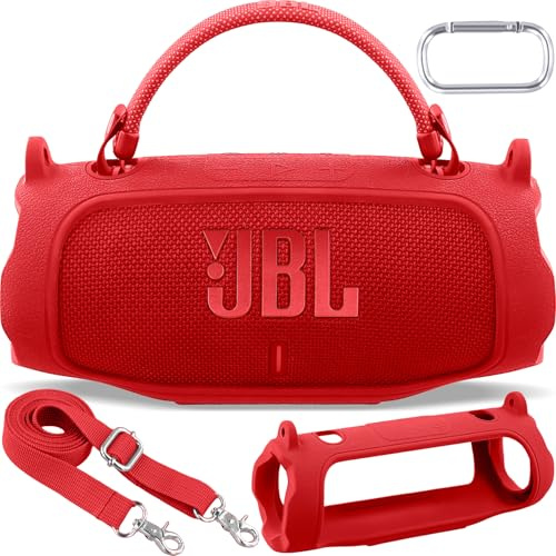Aenllosi för JBL Charge 6 Bluetooth-högtalare silikonfodral, bärväska med axelrem och karbinhake, endast fodral, högtalare ingår inte (röd)