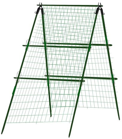 Foldable Garden Cucumber Trellis A Frame, Garden Metal Trellis for Climbing Plants Detachable A Frame Plant Support with Net for Climbing Plants Tomato, Squash, Vegetable