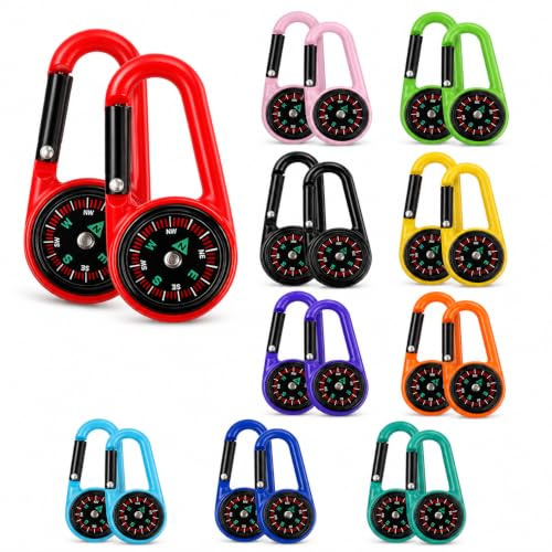 Alriedy 20 Stück Kompass Kinder - Mini Schlüsselanhänger Mit Karabiner, Nautischer Kompass Anhänger, Outdoor Für Kinder, Schlüsselhalter Reißverschluss Fixer Für Wandern, Geschenke
