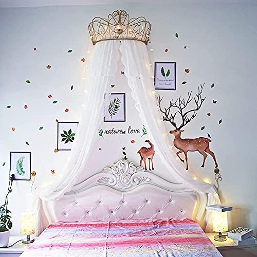 Prinzessinnen-Betthimmel mit Krone, universelles Kuppelnetz, ultragroßes hängendes Queensize-Himmelbett-Vorhangnetz, für Kinder oder Erwachsene (weiß, 1,5 m Bett)