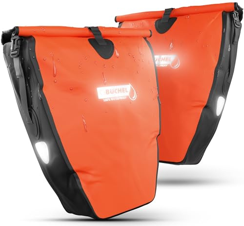 Büchel Alforjas para portaequipajes, 2 Unidades, 25,4 L – 100% Impermeable, con asa y Correa para el Hombro, Bolsa para Bicicleta, Bolsa para portaequipajes, Bolsas traseras para Bicicleta