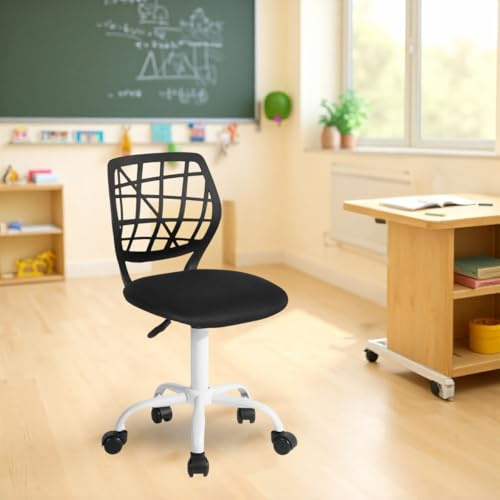 FurnitureR Chaise de Classe Compacte, Siège Ergonomique pour Ecole, Dossier en Maille Respirante en Noir, Hauteur Réglable, Chaise de Salle de Dessin pour Enfants, Facile à Déplacer 360°