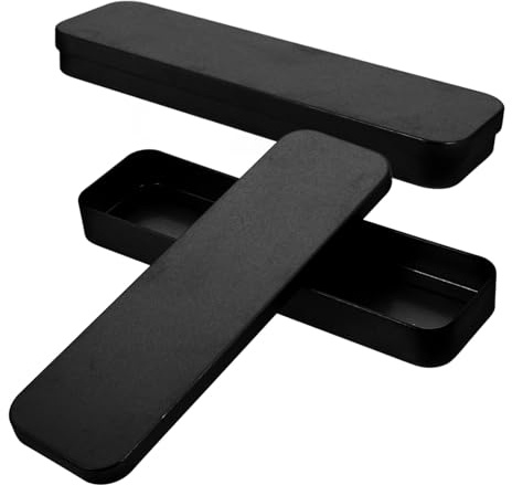 jojofuny 2pcs Black Box Multifunctional Stationery Organizer Tin Pencil Case Pen Box Container