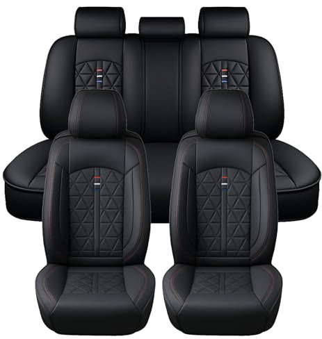Chifeng 5-TLG. Autositzbezüge Für Ford Edge Fiesta Focus Ka+ Plus Kuga Mondeo Puma,Universelles Komplett-Set für Autositzbezüge in Schwarz – PU-Leder-Sitzschoner (Komplett-Set)