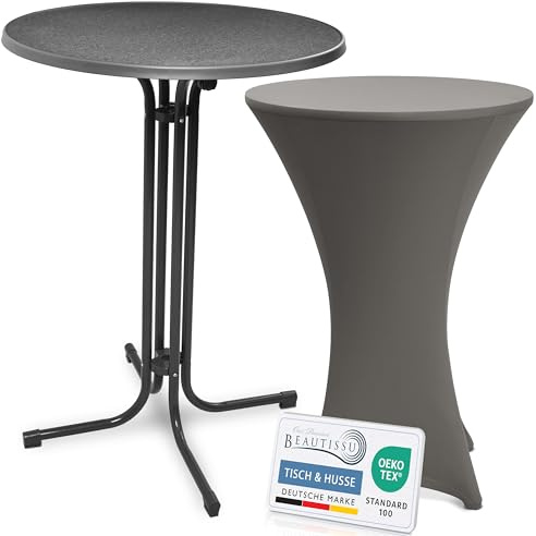 Beautissu Stehtisch klappbar 80cm mit Stretchhusse Outdoor Bistrotisch | Grau Anthrazit rutschfest waschbar und bügelfrei kratzfest wetterfest Hussen Klappbarer Partytisch Bellini & Stella