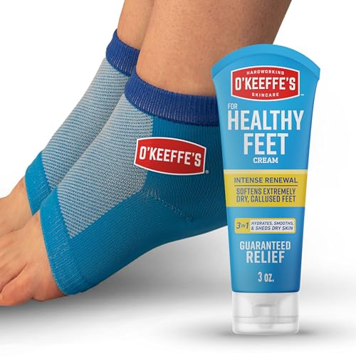 O’Keeffe’s for Healthy Feet Heel Repair Kit with Urea & Lactic Acid – (1 Pair) Reusable Foot Sleeves + 3 oz. Intense Renewal Foot Cream, Exfoliates & Softens Dry Heels