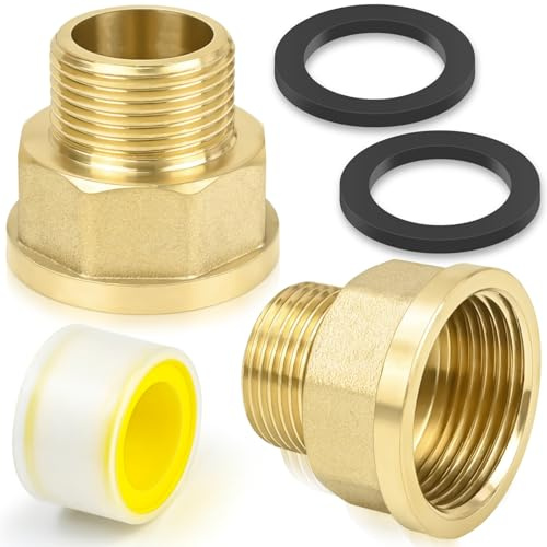 CONJURAIDE 2 Stück Reduzierung 1 Zoll auf 3/4 Zoll, Messing Reduzierstück 1 Zoll auf 3/4 Zoll Feingewinde Adapter mit Gewindedichtband und Gummidichtung für Leitungsinstallation (AG Ø25mm x IG Ø31mm)