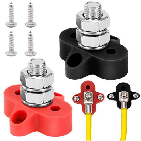 Jiavlyx 2 Stück Anschlussbolzen M8, 12V-48V 300A Batterieklemmenblöcke, Batterie Stromverteilungs Klemmblock, Positive Negative Batterie-Sammelschiene, für LKW, Auto, Wohnmobil, Boot (Rot und Schwarz)
