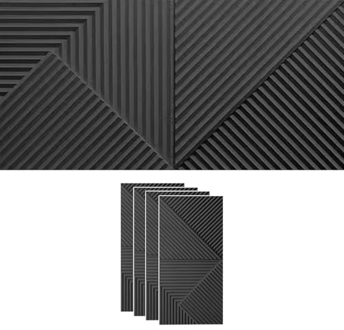 XHSMYXGS 4 pcs Black 3D Panels Wall Decor Cement Texture, Modern Waterproof Faux Stone Wall Panels, Gaming Room/Hotel Wall Cladding Panels