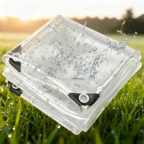 Plane Transparent mit Ösen 160 x 170 cm Wasserdicht Durchsichtig UV Best Ndig, Faltbar Reißfest Wetterfeste Plane mit Ösen Transparent Nach Maß für Außenbereich Terrasse, A