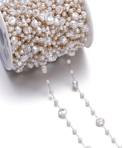 1 Meter Edelstahl Perlen Kette 10 Stile Imitation Perle Ketten for DIY Halskette Armband Ohrringe Schmuck Machen(Gold 05)