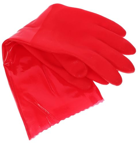 TOGEVAL 2pcs Non-slip Long Kitchen Gloves with Flocked Lining Thickened Household Cleaning and Dishwashing Gloves for Gardening and Laundry Red Comfortable Flexible Fit
