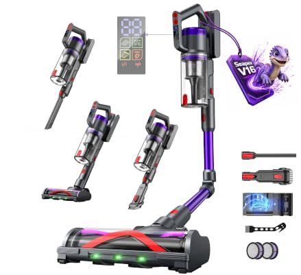 Circlio Aspiradora Sin Cable 58000Pa/600W/75Min, Escoba Aspiradora sin Cable con Brazo Flexible 1.6L, Modo Automático, Aspirador Inalámbrico Antienredo, Ideal para Suelos, Alfombras y Pelo de Mascotas
