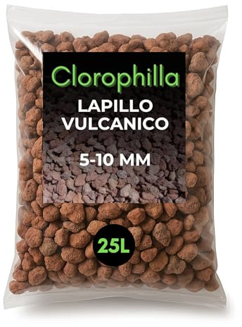 CLOROPHILLA Lapillo vulcanico per piante 5/10 mm, migliora drenaggio e composizione del substrato, Ideale per bonsai, piante Grasse e giardino - Made in Italy (25 Litri)