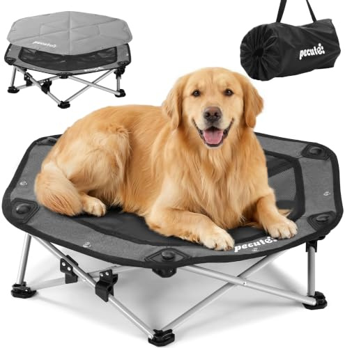 pecute Kühlmatte für Hunde & Katzen Hundeliege erhöht Outdoor, Grau XL | Erhöhtes Hundebett mit Kühlmatte, faltbare Hundeliege für Outdoor & Camping, stabiles Feldbett für Hunde & Katzen.